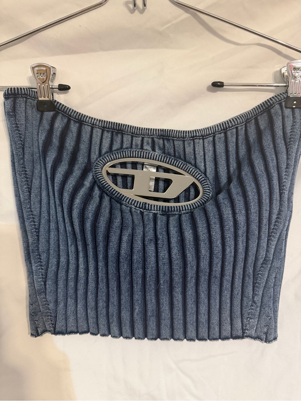 Diesel Navy Ribbed Tube Top with Silver Logo Cutout - Picture 5 of 5